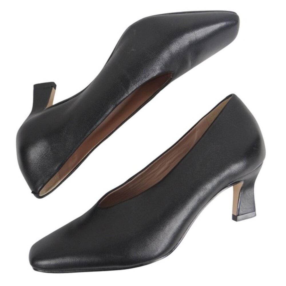 Naturalizer 27 Edit Black Leather V-Neck Block Heel Pumps Women Size 10